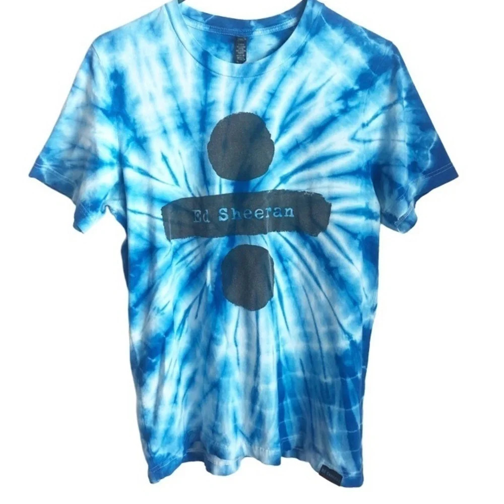 ED Sheeran Divide Album Logo Blue Tie Dyed T-Shirt‎ Unisex Medium Concert